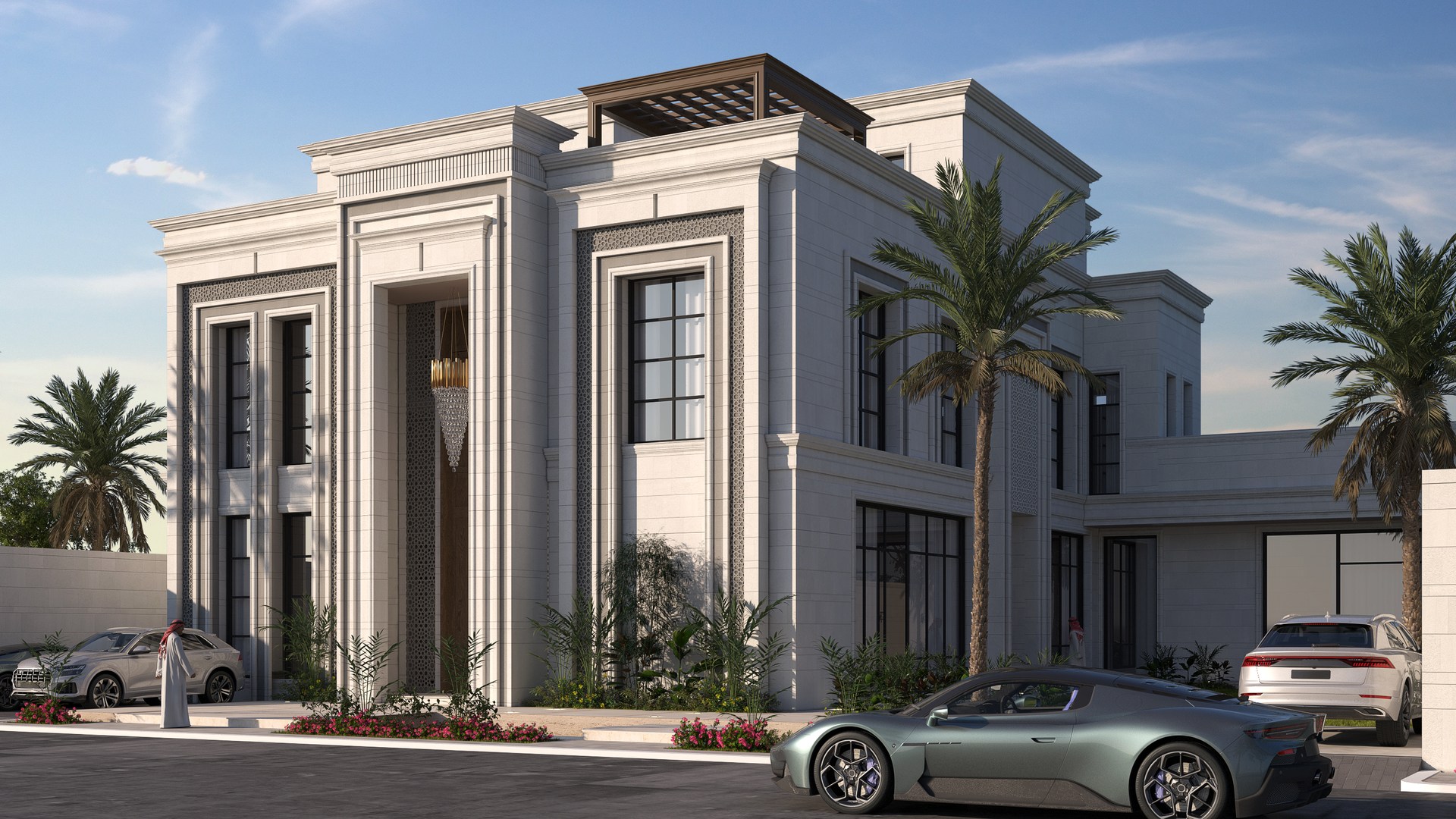 واجهة فيلا سكنية بطابع كلاسيكي معاصر في حي الربوة بالرياض من أعمال أساليب بلس